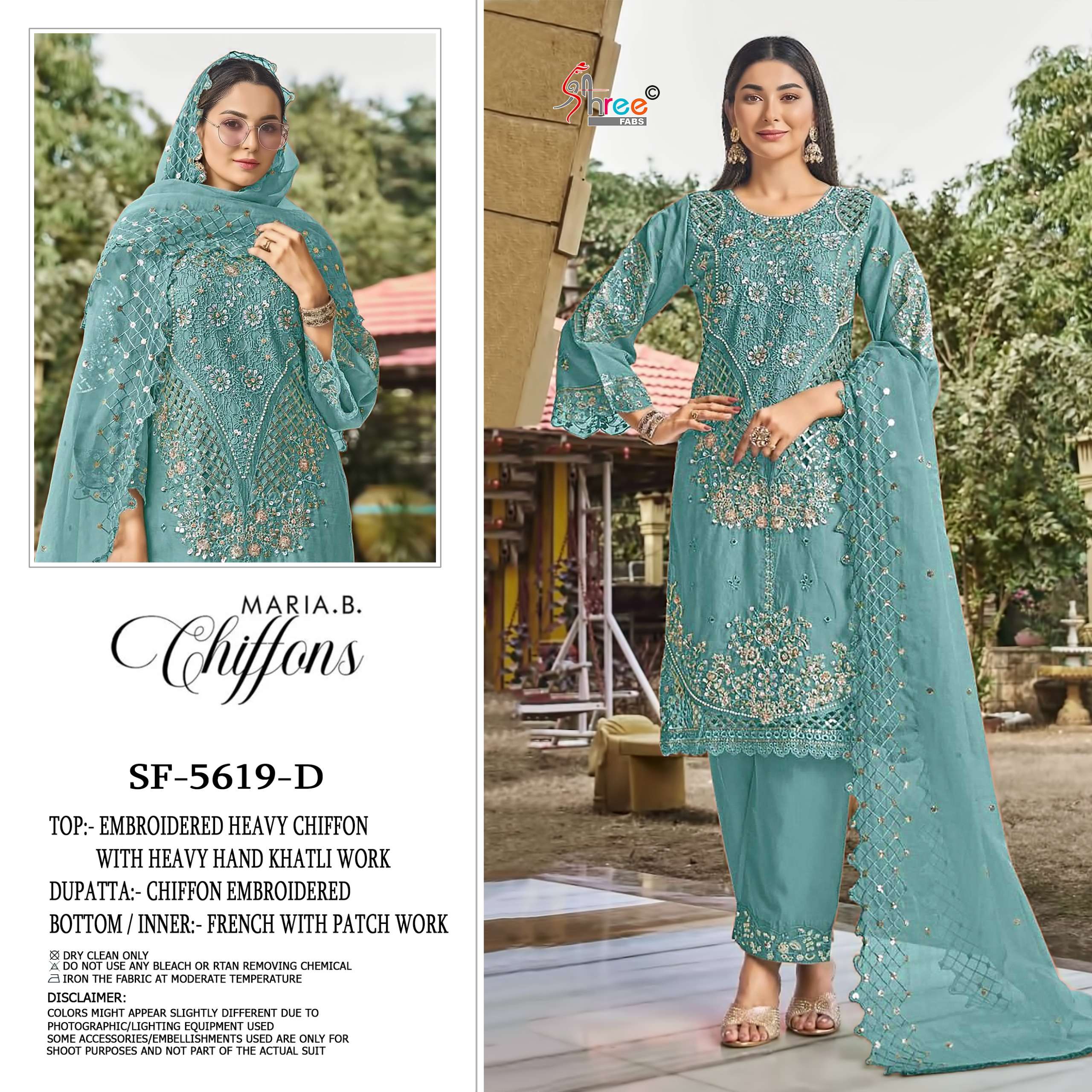 SHREE FABS SF 5619 COLOR CHIFFON EMBROIDERY PATTERN SUIT LADIES WHOLESALER GUJARAT